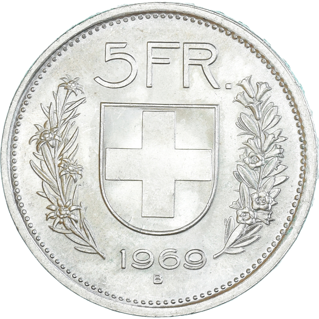 Coin, Switzerland, 5 Francs, 1969, Bern, , Silver, KM:40