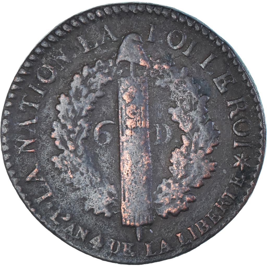 Coin, France, Louis XVI, 6 deniers français, 1792, Strasbourg, 