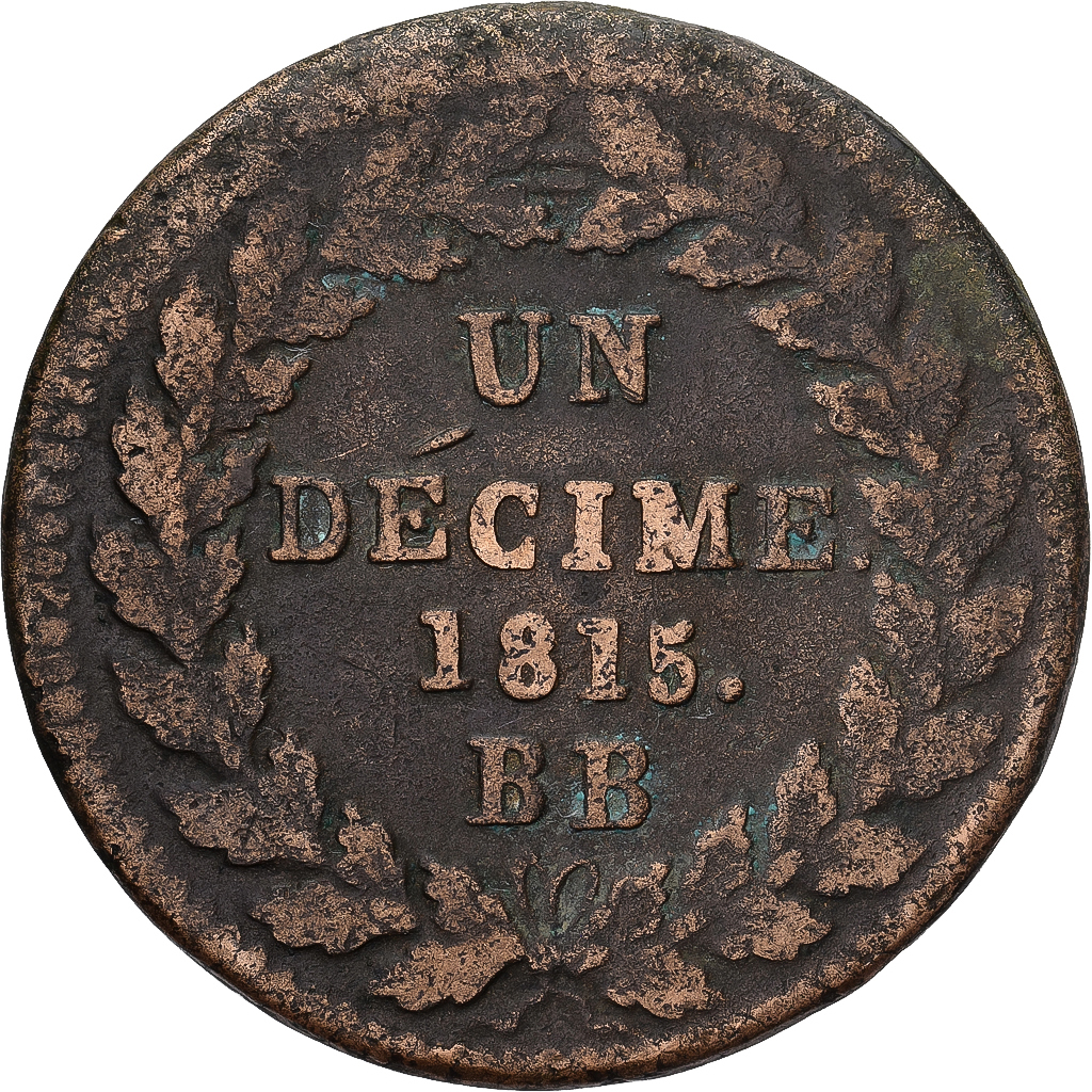 Monnaie, France, Louis XVIII, Decime, 1815, Strasbourg, TTB, Bronze