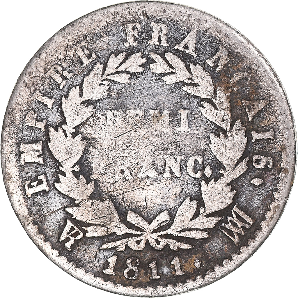 Coin, France, Napoleon I, 1/2 Franc, 1811, Marseille, VF, Silver