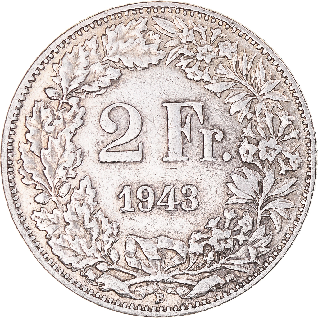 Coin, Switzerland, 2 Francs, 1943, Bern, , Silver, KM:21