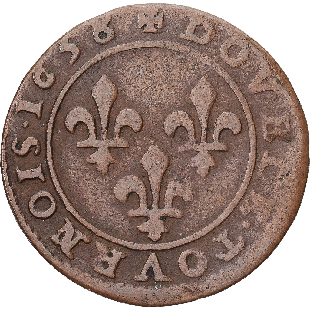 Coin, France, Louis XIII, Double Tournois, 1638, Lay, , Copper