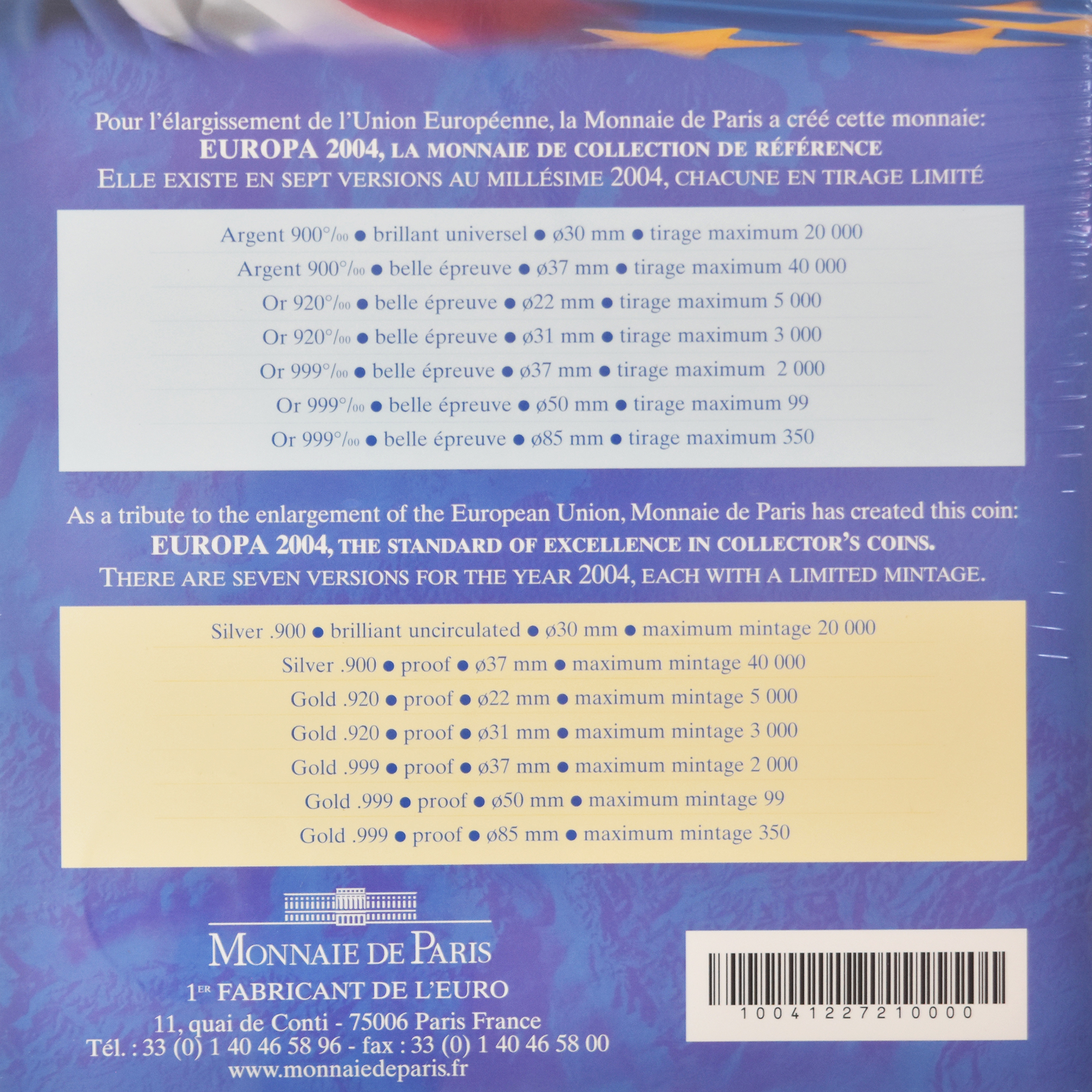 France, Medal, EUROPA, élargissement de l'UE, 2004, BU, , Silver