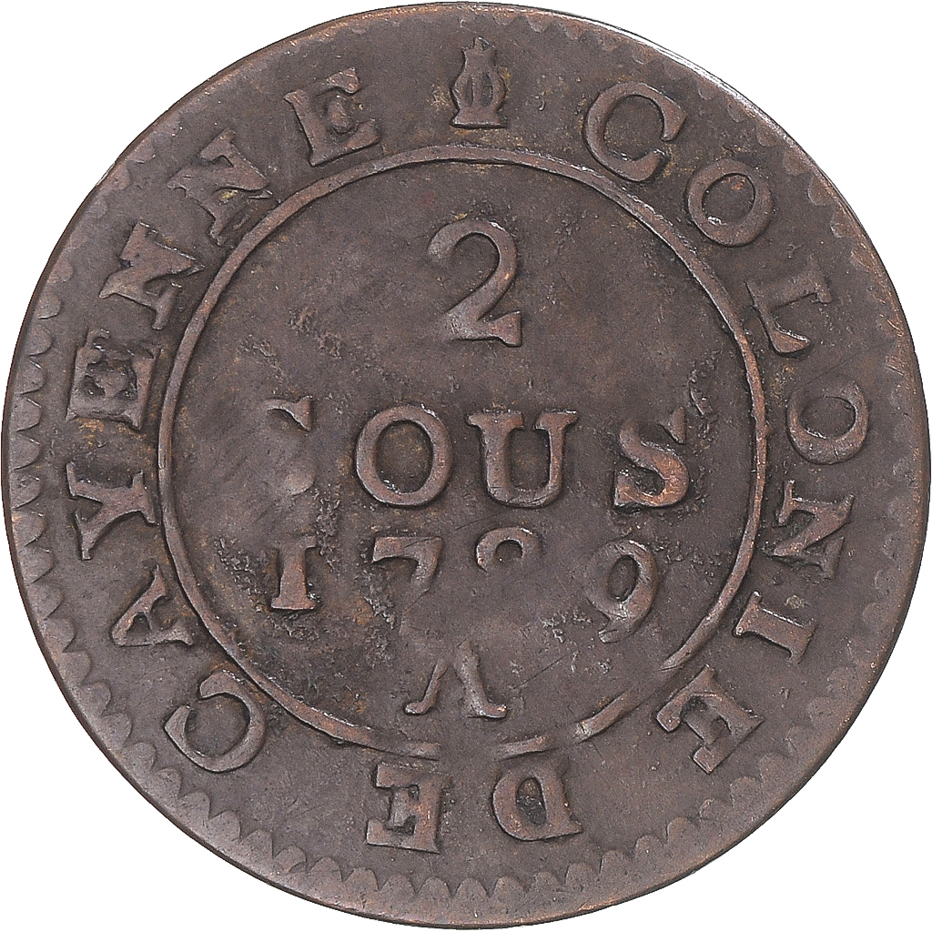 Coin, FRENCH GUIANA, Louis XVI, 2 Sous, 1789, Paris, , Billon, KM:1