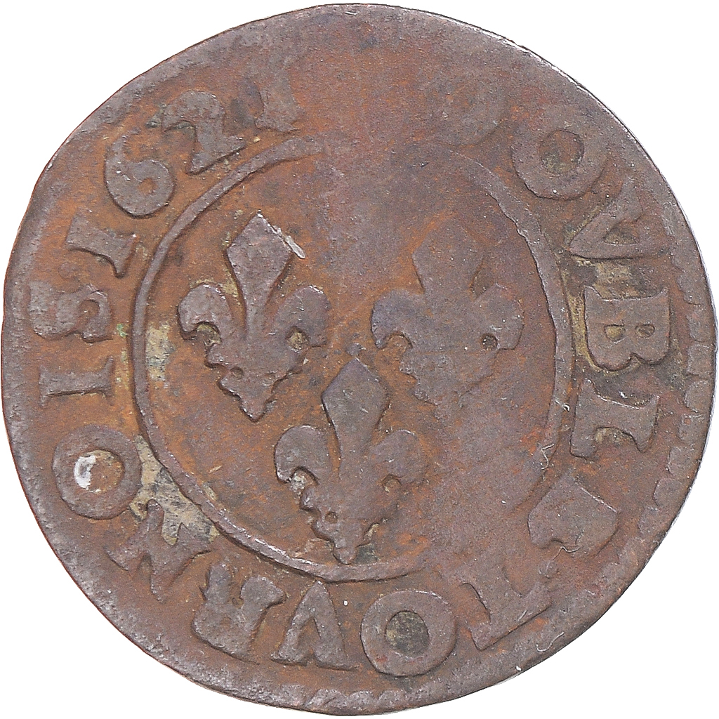 Coin, France, Louis XIII, Double Tournois, 1621, VF, Copper, Gadoury:8