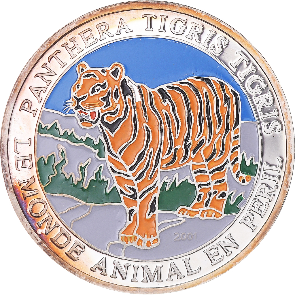 Coin, Togo, Série des espèces menacées - Tigre, 500 Francs, 2001,