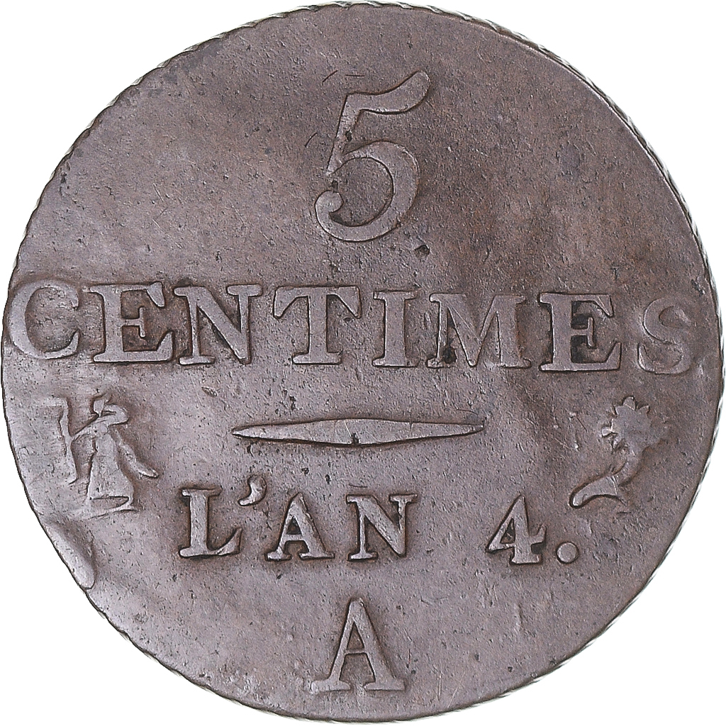 Coin, France, Dupré, 5 Centimes, AN 4, Paris, , Bronze, KM:635.1