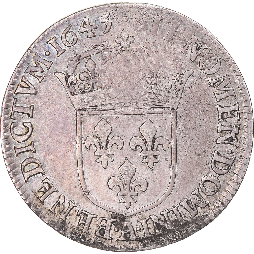 Coin, France, Louis XIV, 1/4 Écu à la mèche courte, 1645, Paris, VF
