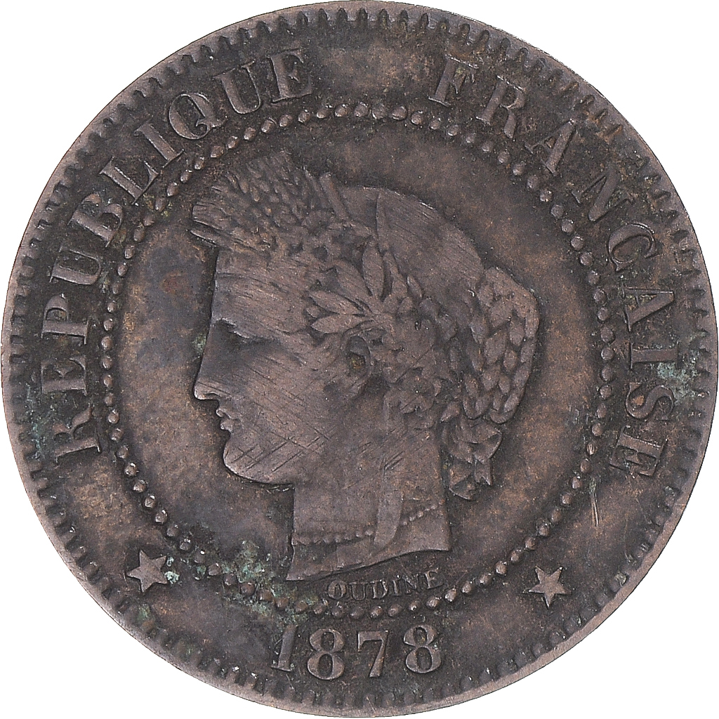 Coin, France, Cérès, 2 Centimes, 1878, Bordeaux, , Bronze, KM:827.2