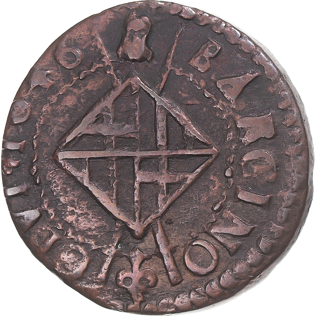 Coin, Spain, Catalonia, Louis XIV, Seiseno, 1646, Barcelona, , Copper