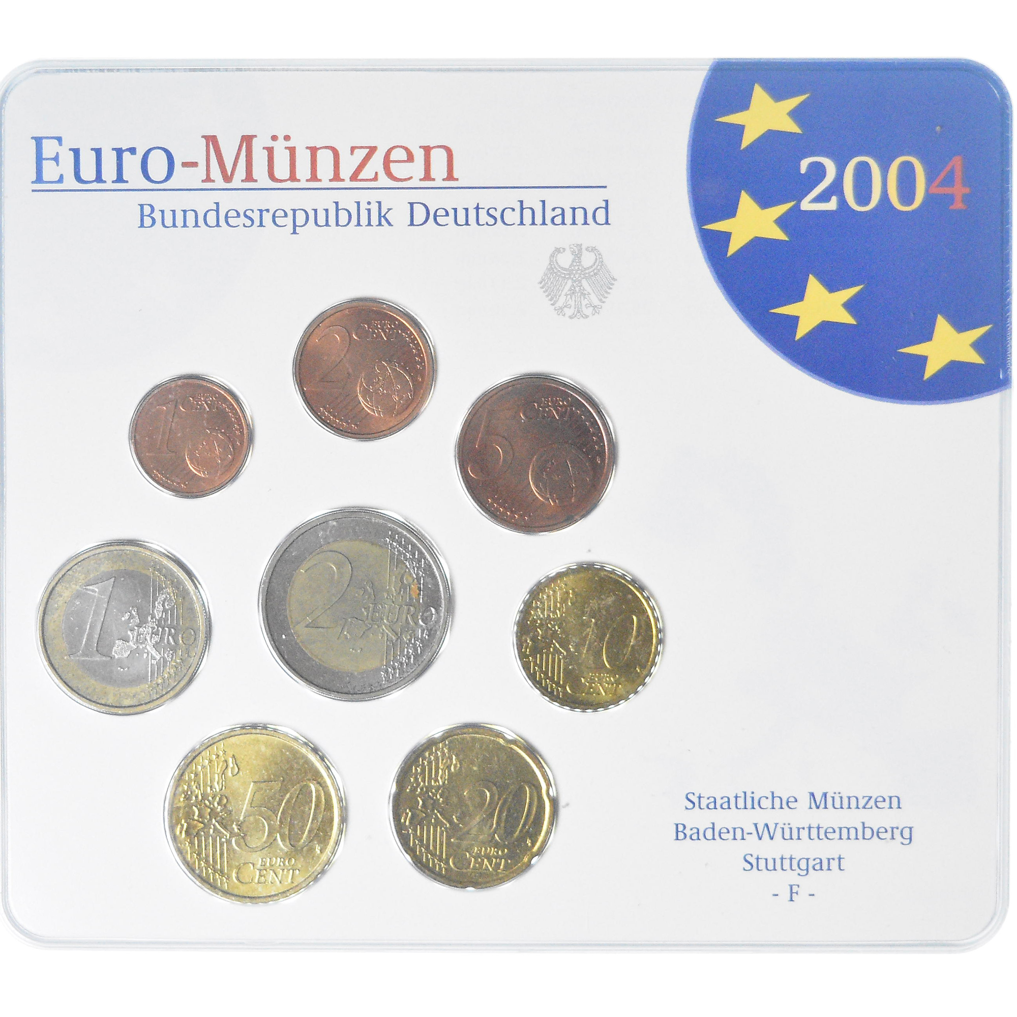 Deutschland, Coffret 1c. à 2€, 2004, Stuttgart, UNC, STGL, Bi-Metallic