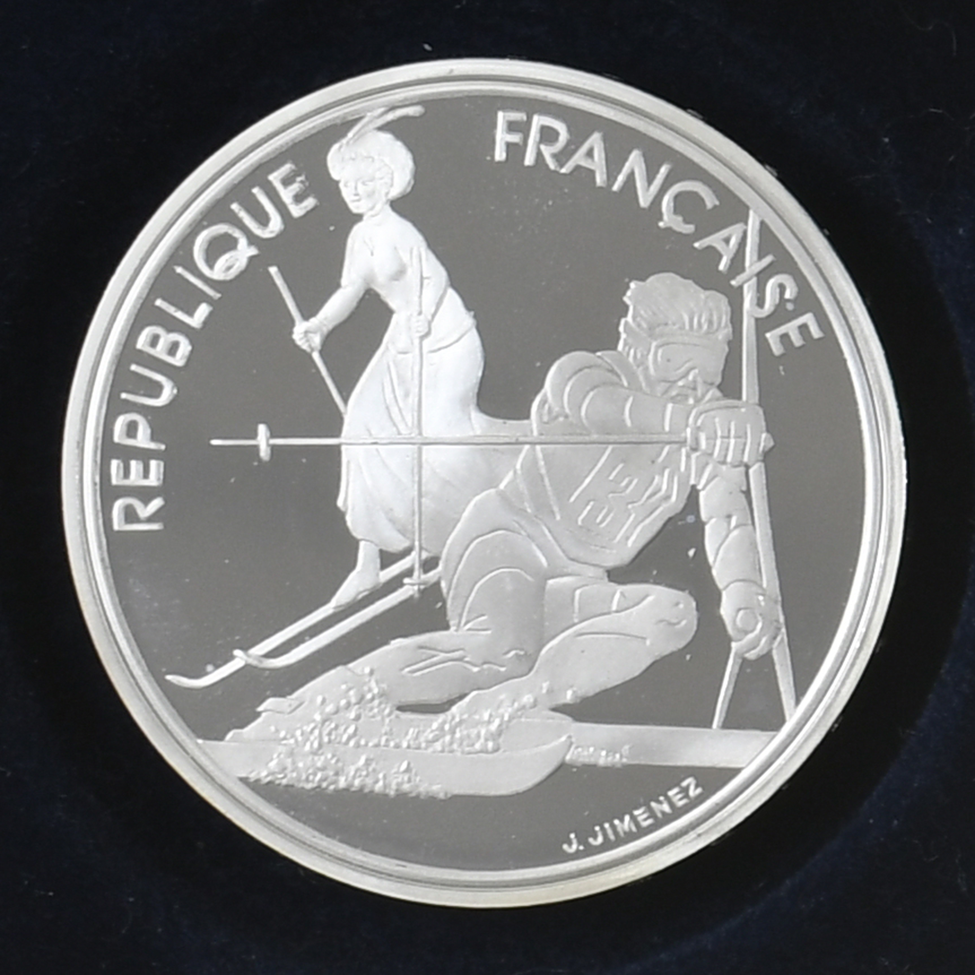 Coin, France, 1992 Olympics, Albertville, Slalom Skiing, 100 Francs, 1990, MDP