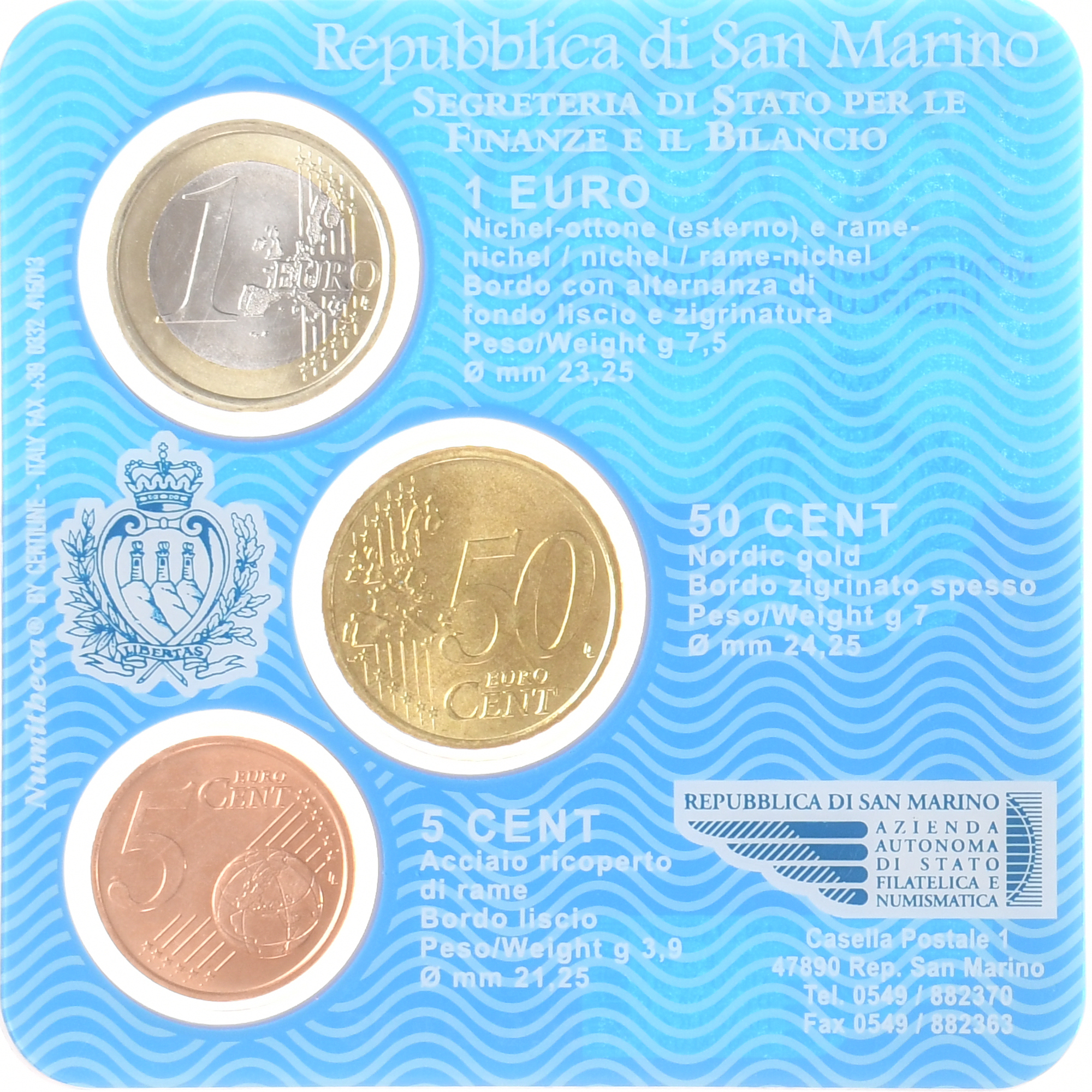 San Marino, 5c. + 50c. + 1€, 2006, Rome, UNC, STGL