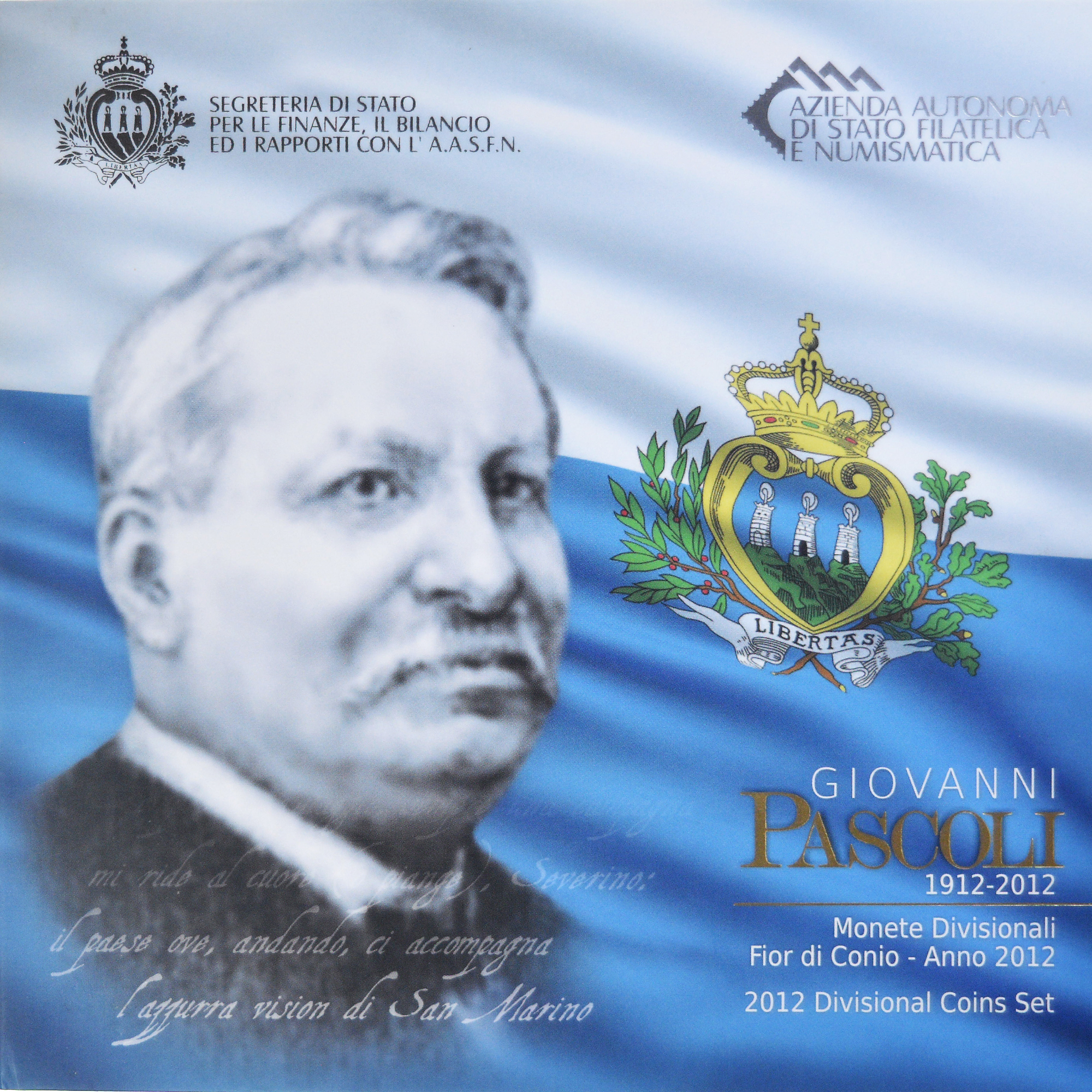 San Marino, Coffret 1c. à 5€, Giovanni Pascoli, 2012, Rome, FDC, STGL