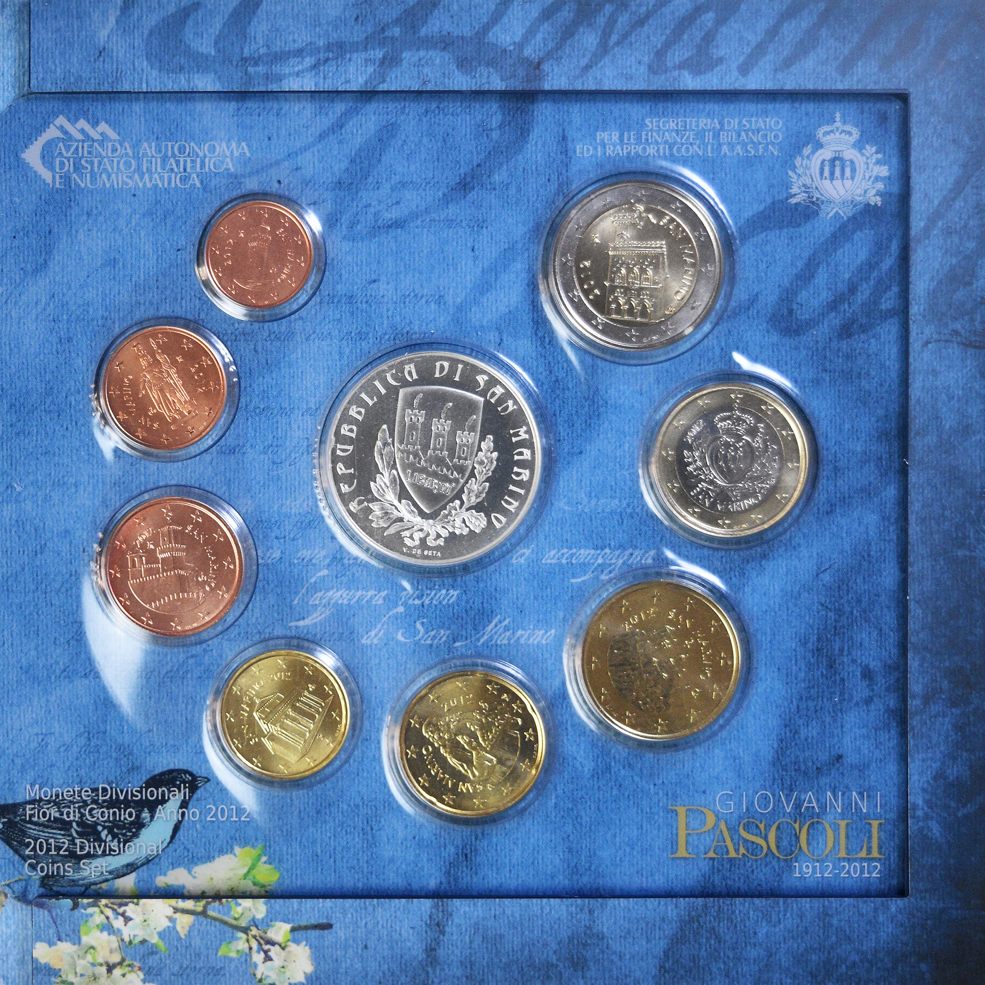 San Marino, Coffret 1c. à 5€, Giovanni Pascoli, 2012, Rome, FDC, STGL