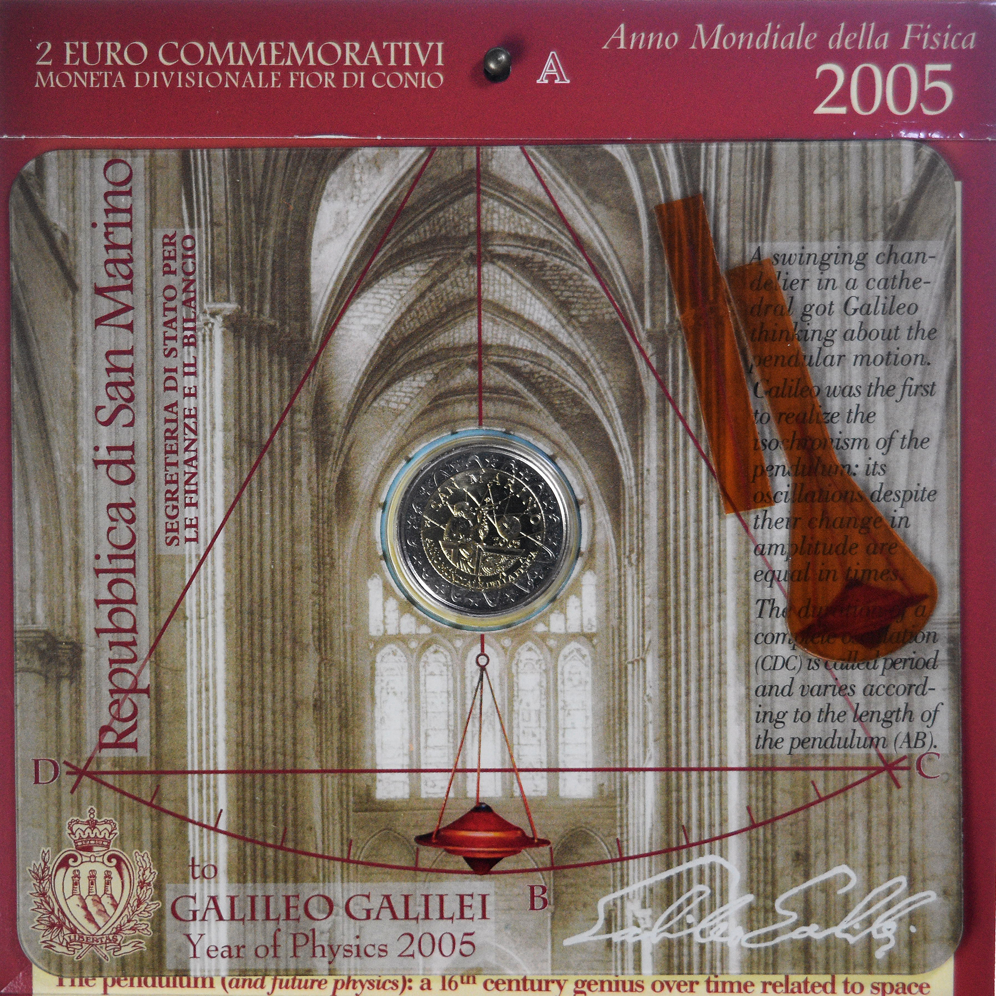 San Marino, 2 Euro, Galileo Galilei, 2005, Rome, FDC, STGL, Bi-Metallic