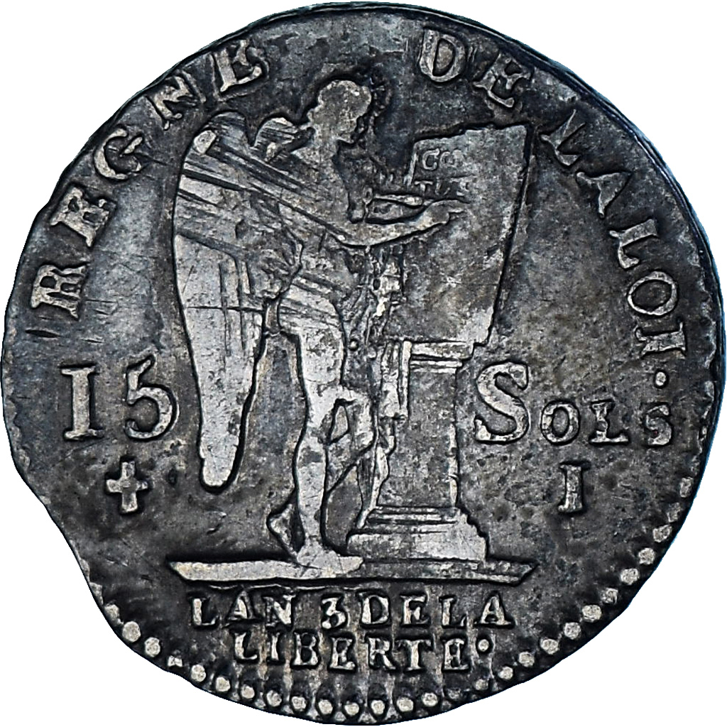 Coin, France, Louis XVI, 15 sols françois, 1791 / AN 3, Limoges, 2nd semestre