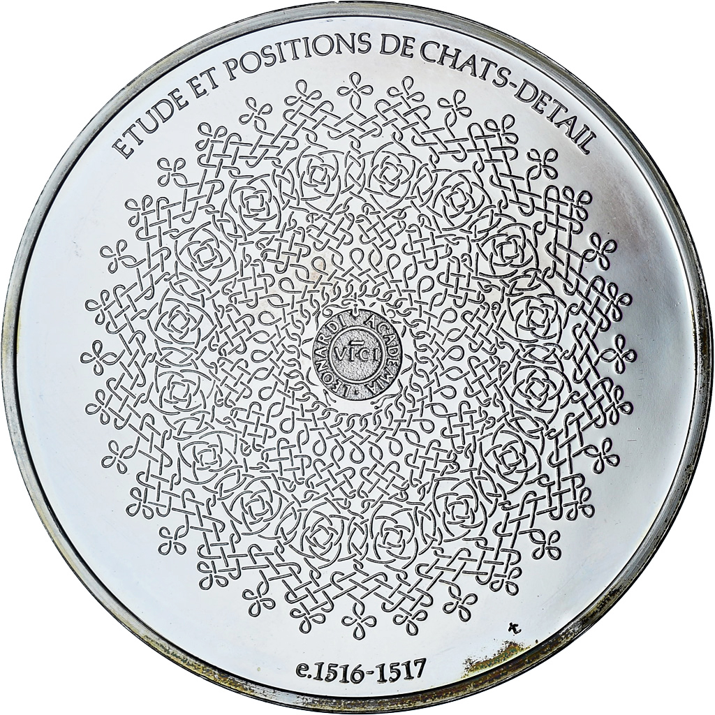 France, Medal, Léonard de Vinci, étude et positions de chats, Proof, 