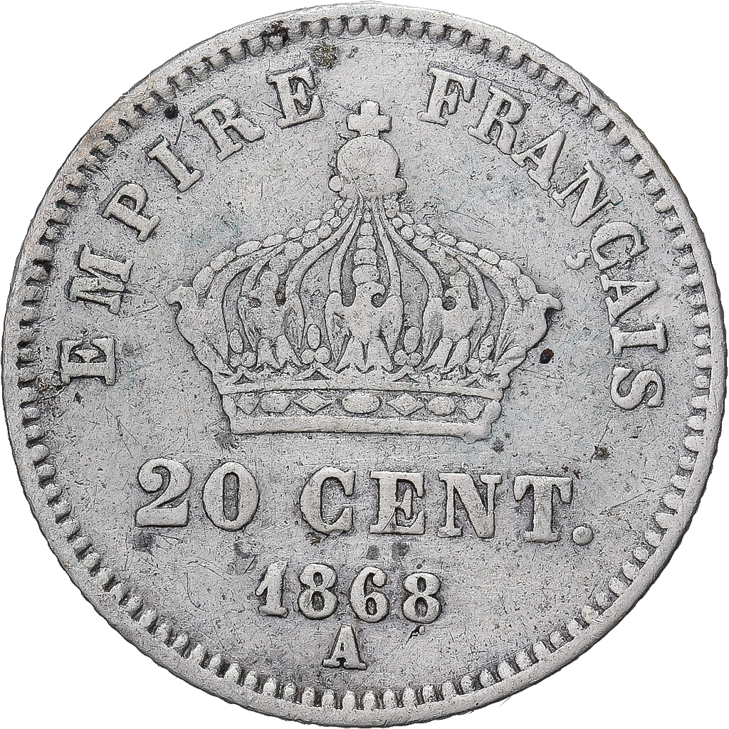 France, Napoleon III, 20 Centimes, 1868, Paris, , Silver, KM:808