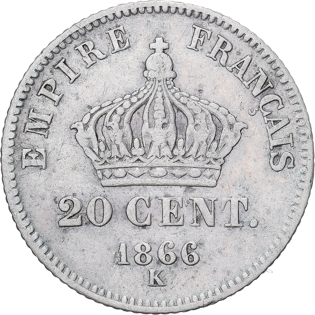 France, Napoleon III, 20 Centimes, 1866, Bordeaux, , Silver, KM:814
