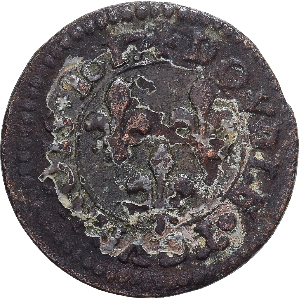 France, Louis XIII, Double Tournois, 1617, Lyon, , Copper, Gadoury:5