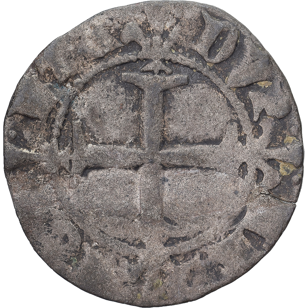 France, Charles VI, Double Tournois, Dijon, , Billon, Gadoury:393