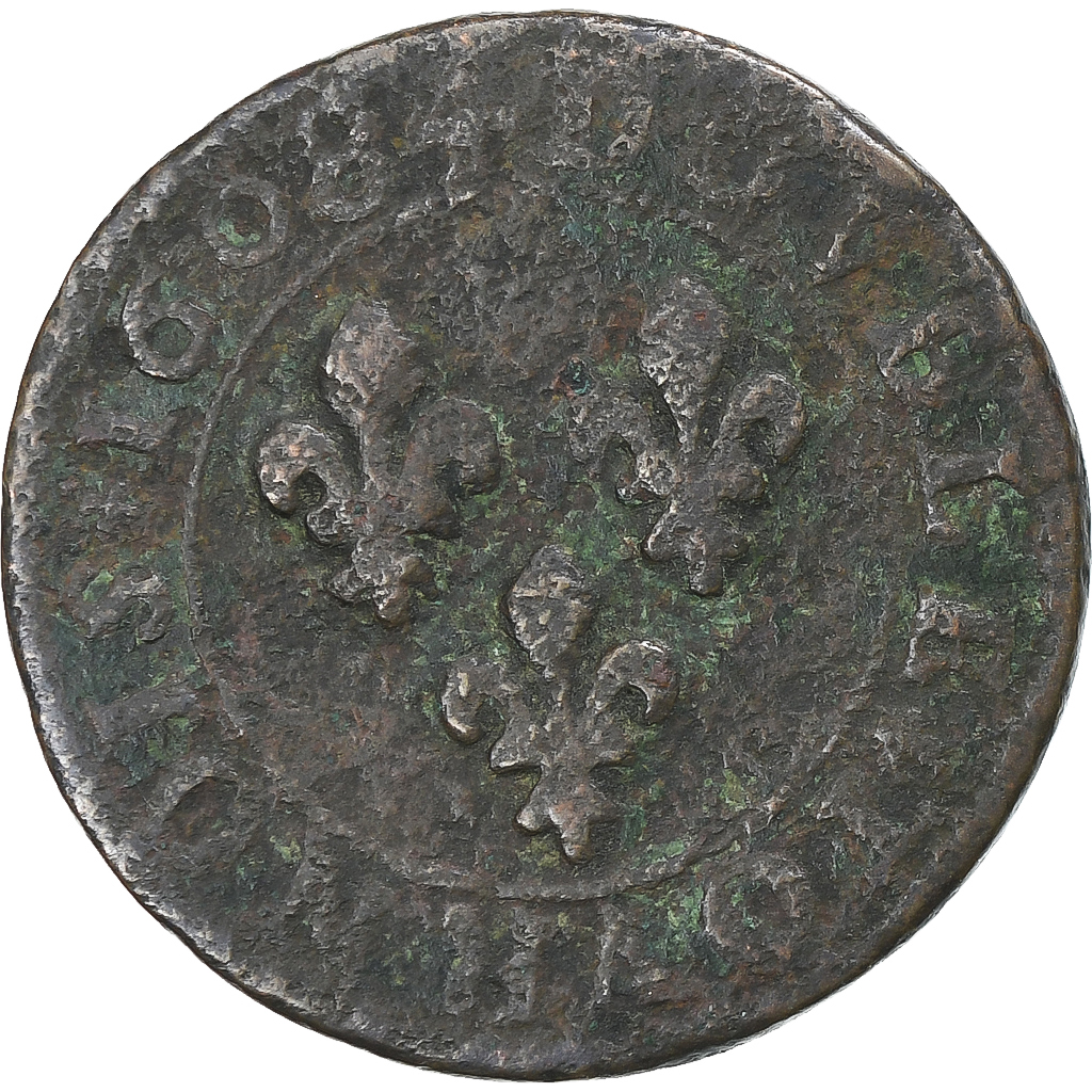 France, Henri IV, Double Tournois, 1608, Lyon, , Copper, Gadoury:538