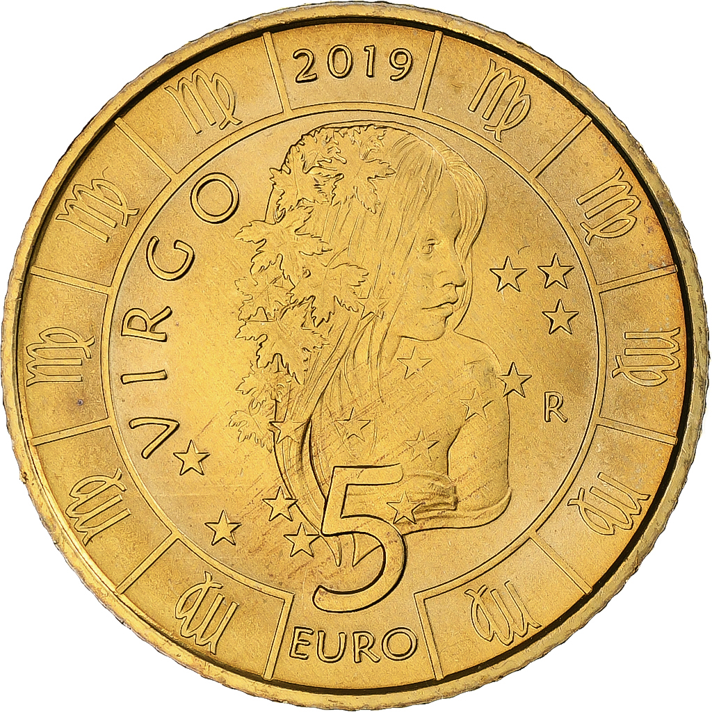San Marino, 5 Euro, Signes du Zodiaque, Vierge, 2019, Rome, , Bronzital