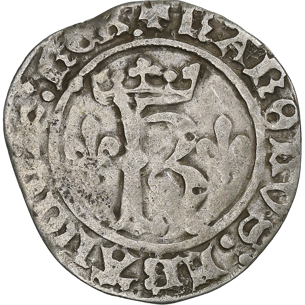 France, Charles VIII, Dizain Karolus, Rouen, , Billon, Gadoury:82