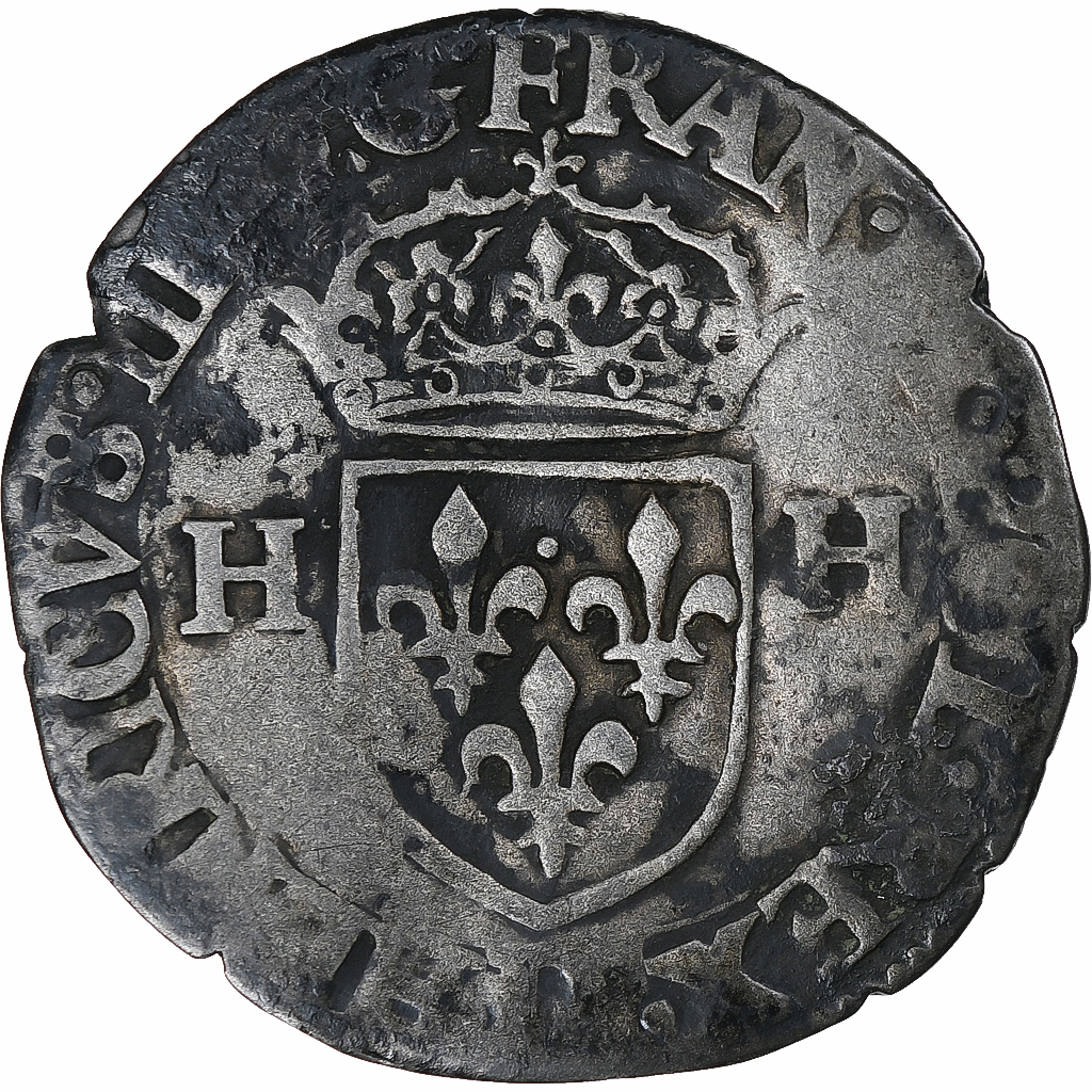 France, Henri III, Douzain aux deux H, 1575, Lyon, , Billon
