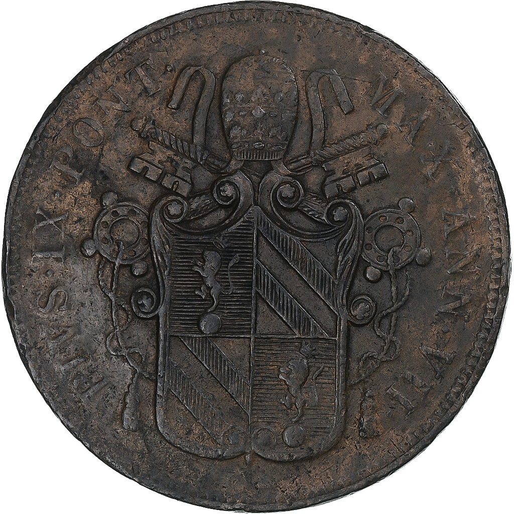 Papal States, Pius IX, 5 Baiocchi, 1852, Rome, , Copper, KM:1356