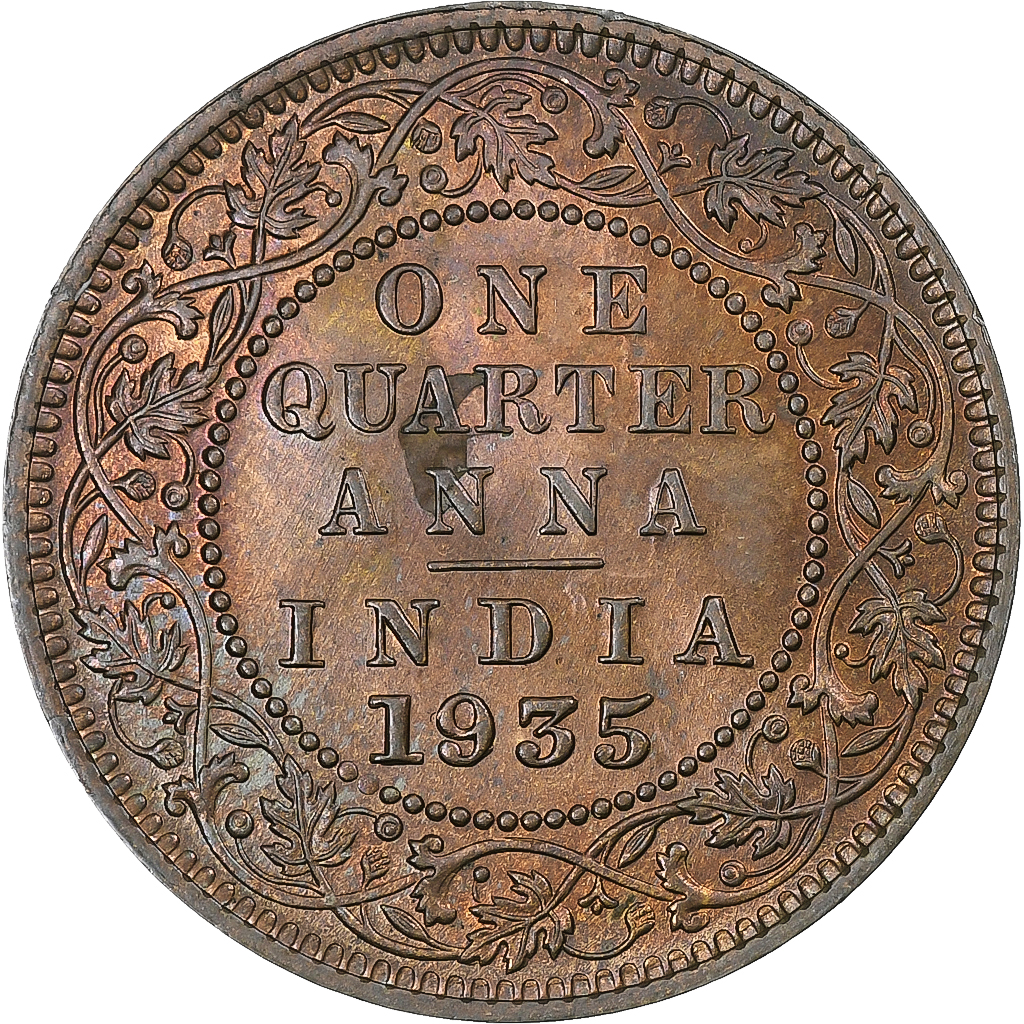 India British, George V, 1/4 Anna, 1935, Calcutta, , Bronze, KM:512