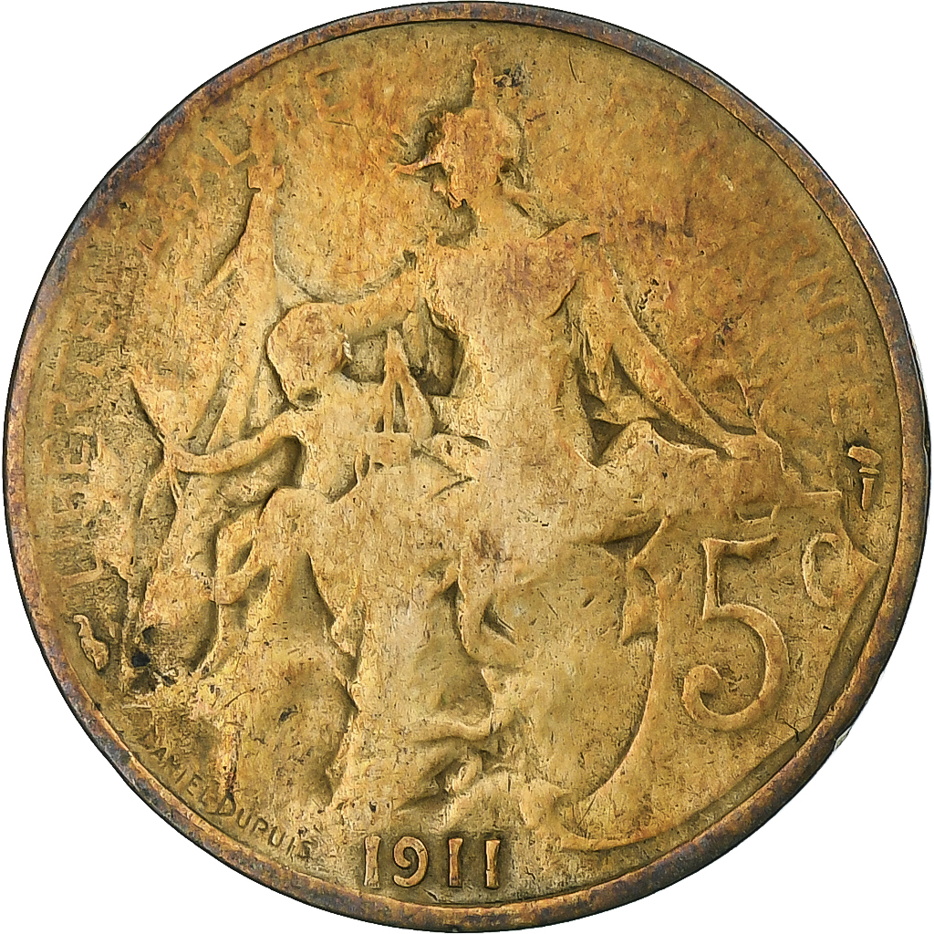 France, 5 Centimes, Daniel-Dupuis, 1911, Paris, Bronze, , Gadoury:165