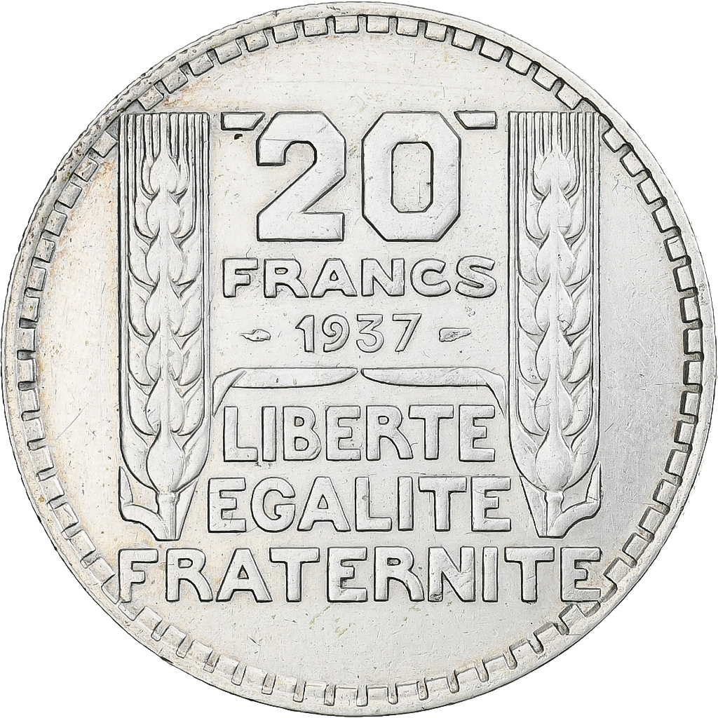 France, 20 Francs, Turin, 1937, Monnaie de Paris, Silver, 