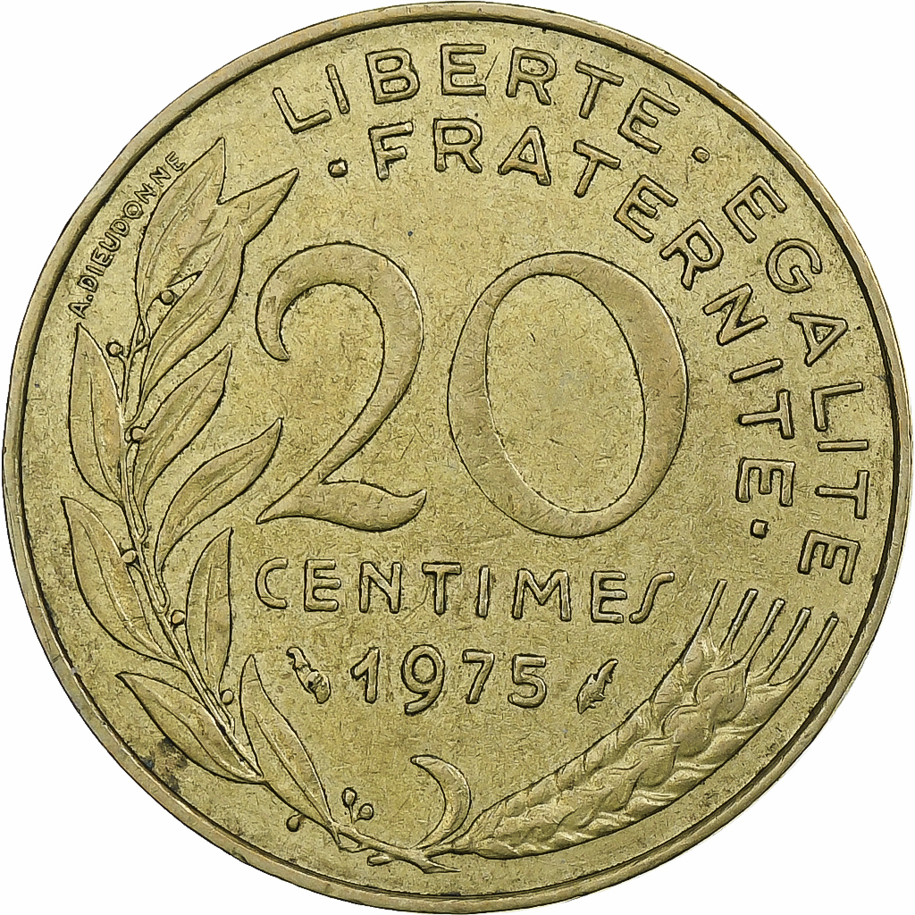 France, 20 Centimes, Marianne, 1975, Pessac, Aluminum-Bronze, , KM:930