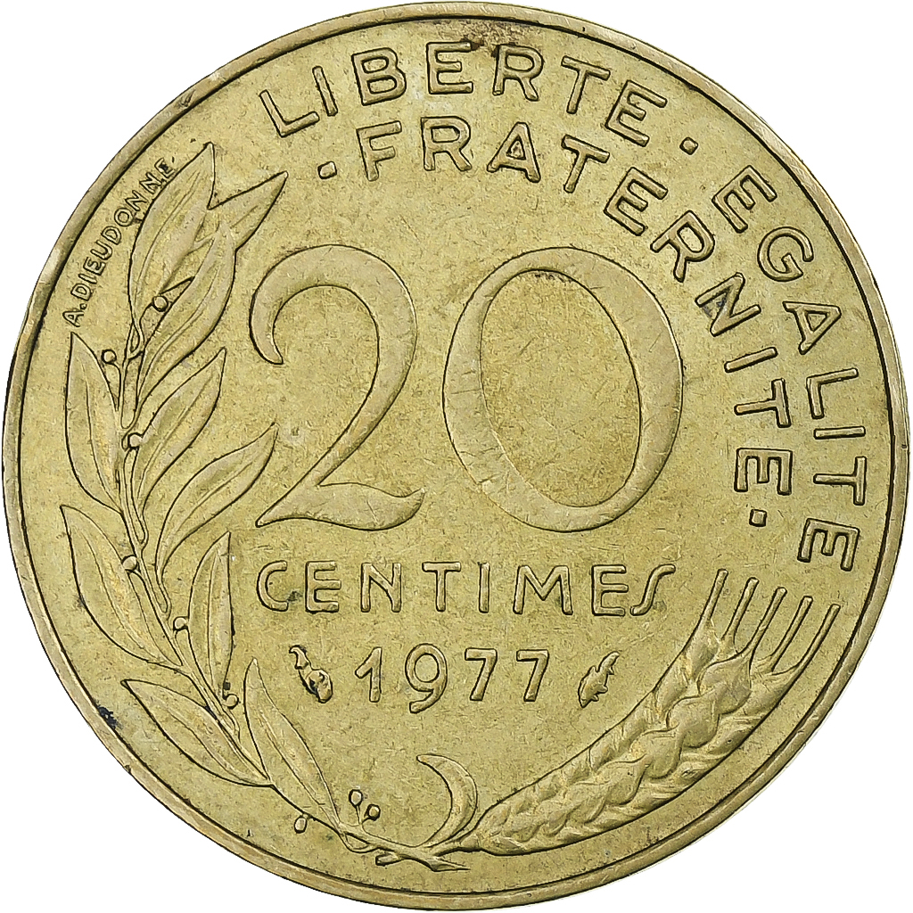 France, 20 Centimes, Marianne, 1977, Pessac, Aluminum-Bronze, , KM:930