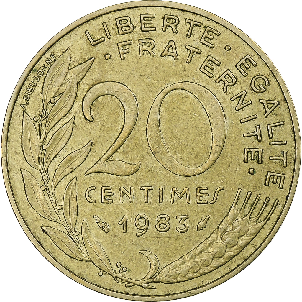 France, 20 Centimes, Marianne, 1983, Pessac, Aluminum-Bronze, , KM:930