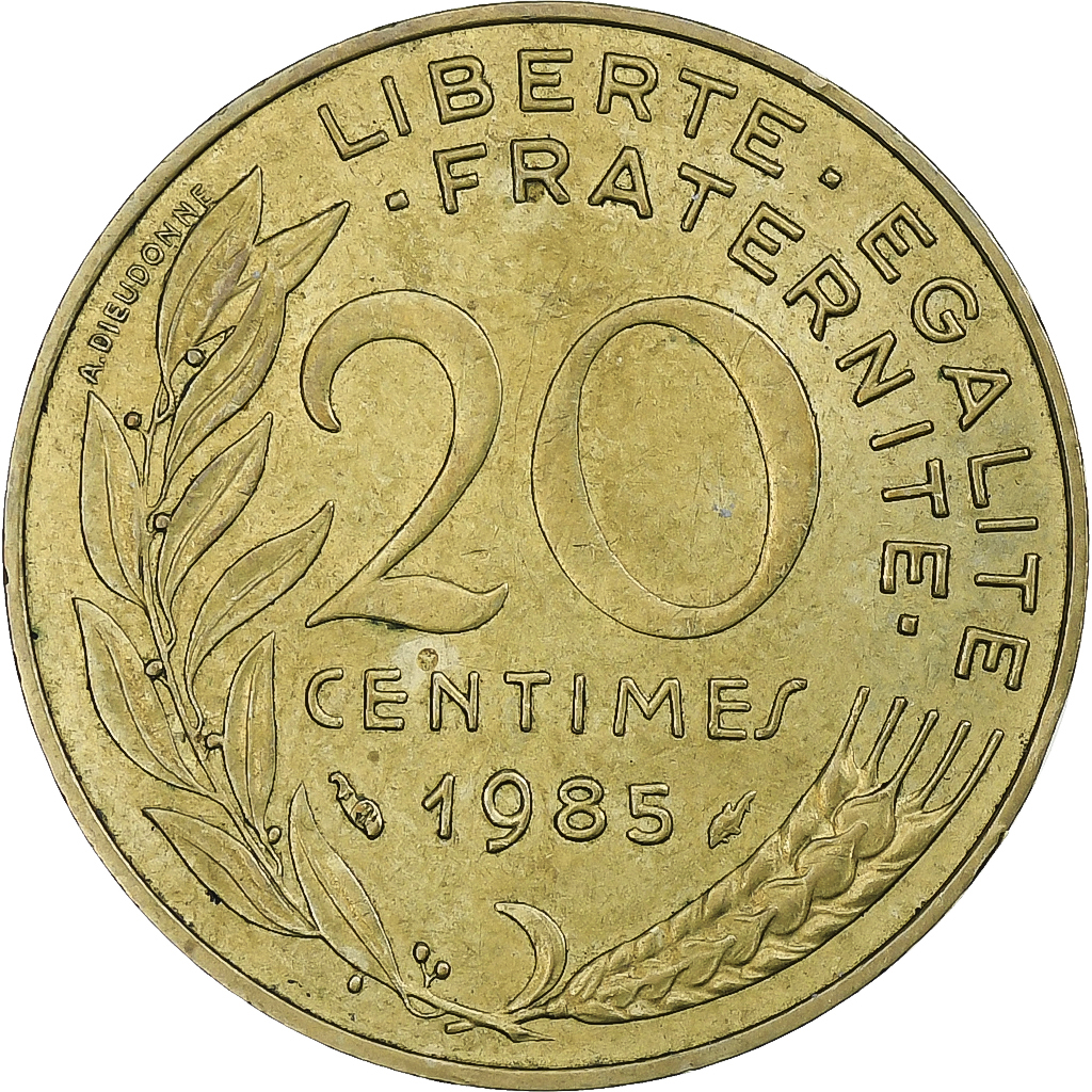 France, 20 Centimes, Marianne, 1985, Pessac, Aluminum-Bronze, , KM:930