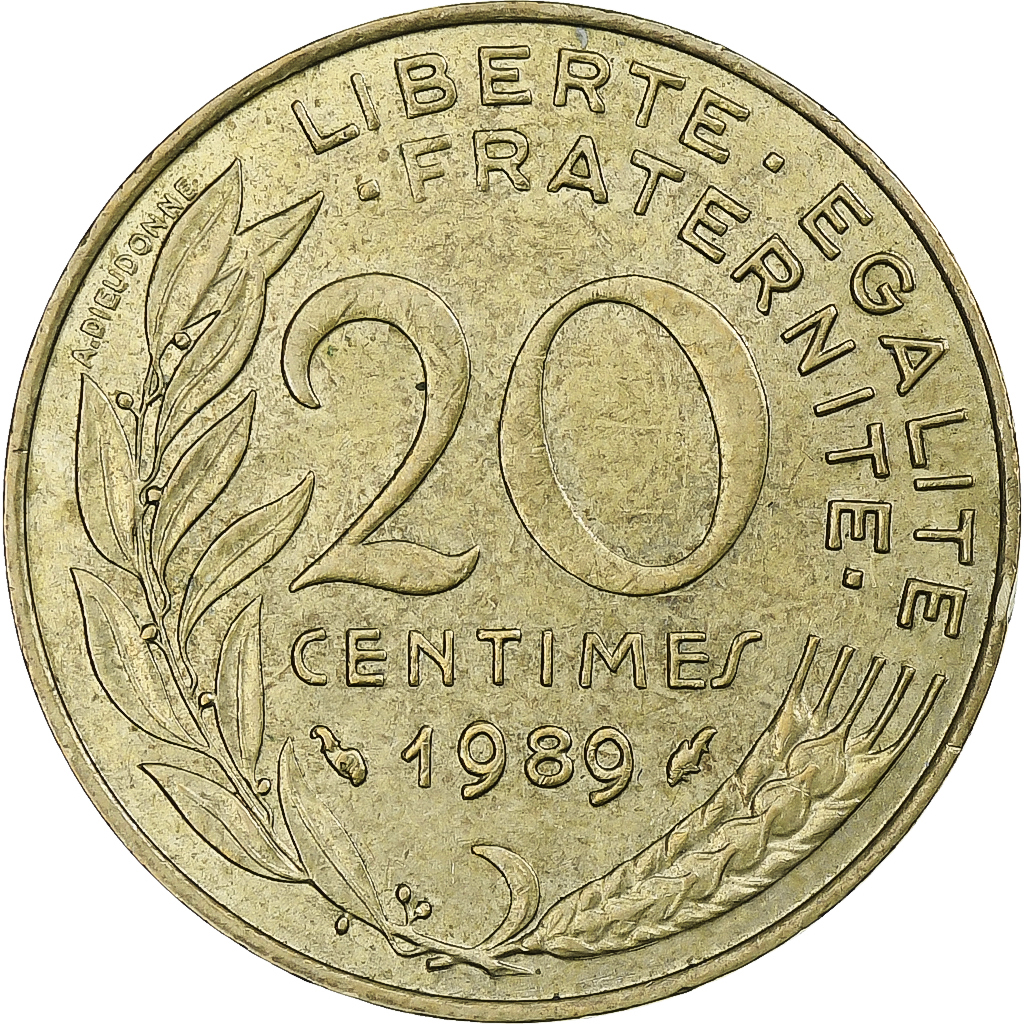 France, 20 Centimes, Marianne, 1989, Pessac, Aluminum-Bronze, , KM:930