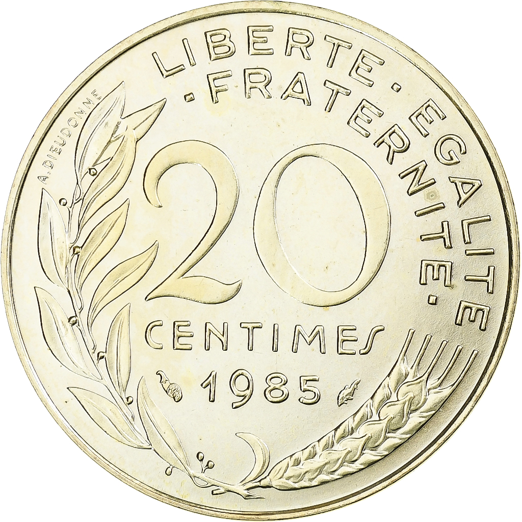 France, 20 Centimes, Marianne, 1985, Pessac, Aluminum-Bronze, , KM:930