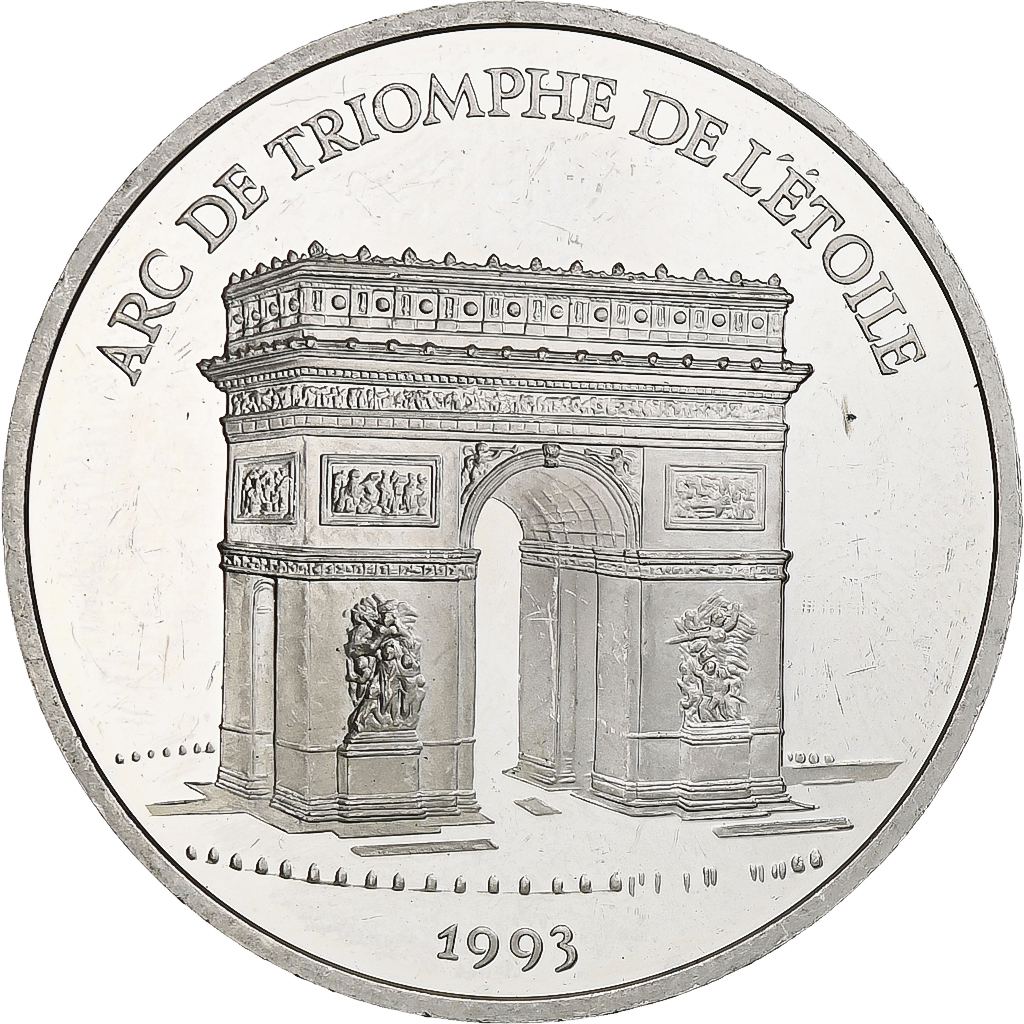 France, 100 Francs / 15 Écus, Arc de Triomphe, 1993, Monnaie de Paris, BE