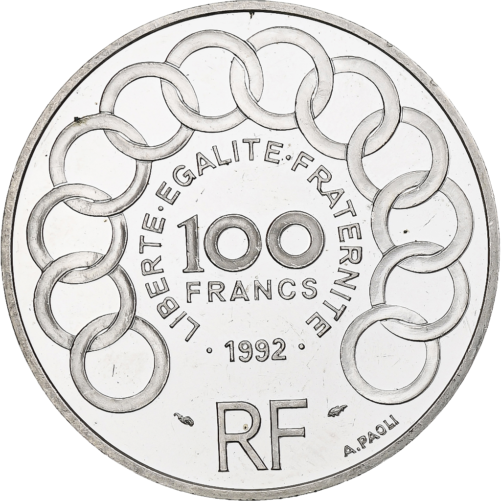 France, 100 Francs / 15 Écus, Jean Monnet, 1992, Monnaie de Paris, BE, Silver