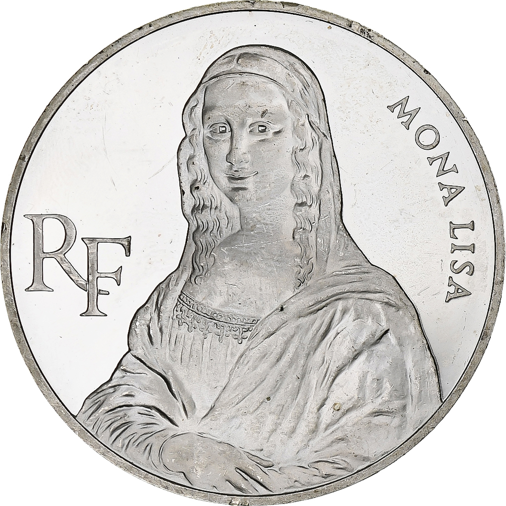 France, 100 Francs, Mona Lisa, 1993, Monnaie de Paris, BE, Silver, 