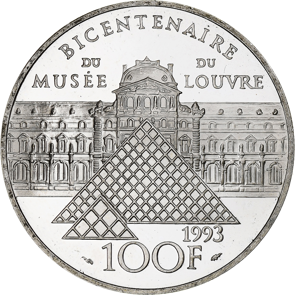 France, 100 Francs, Mona Lisa, 1993, Monnaie de Paris, BE, Silver, 