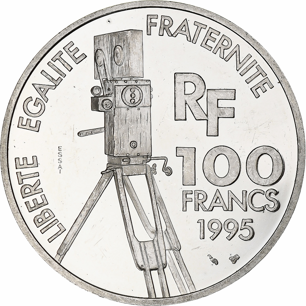 France, 100 Francs, Charlie Chaplin, 1995, Monnaie de Paris, BE, Silver