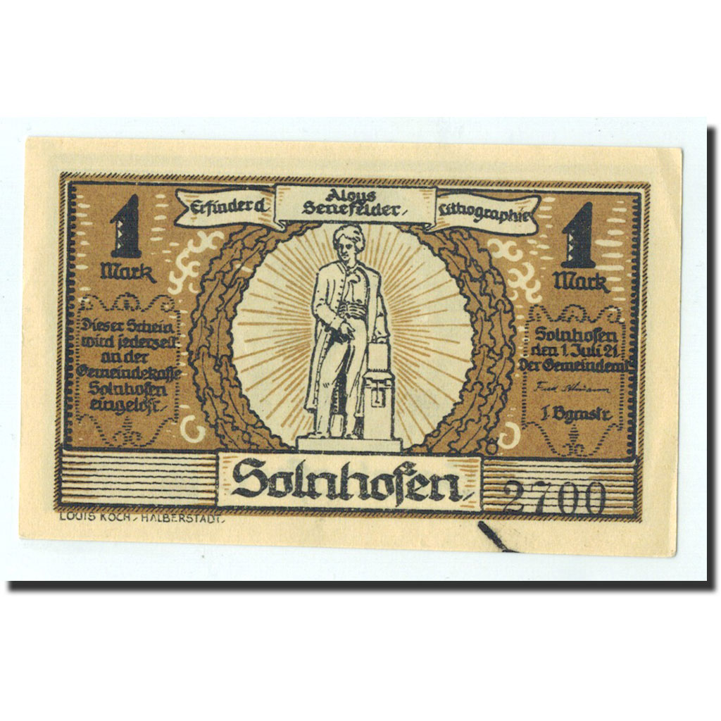 Billete, Alemania, Solnhofen Gemeinde, 1 Mark, voute, 1921, 1921-07-01, UNC
