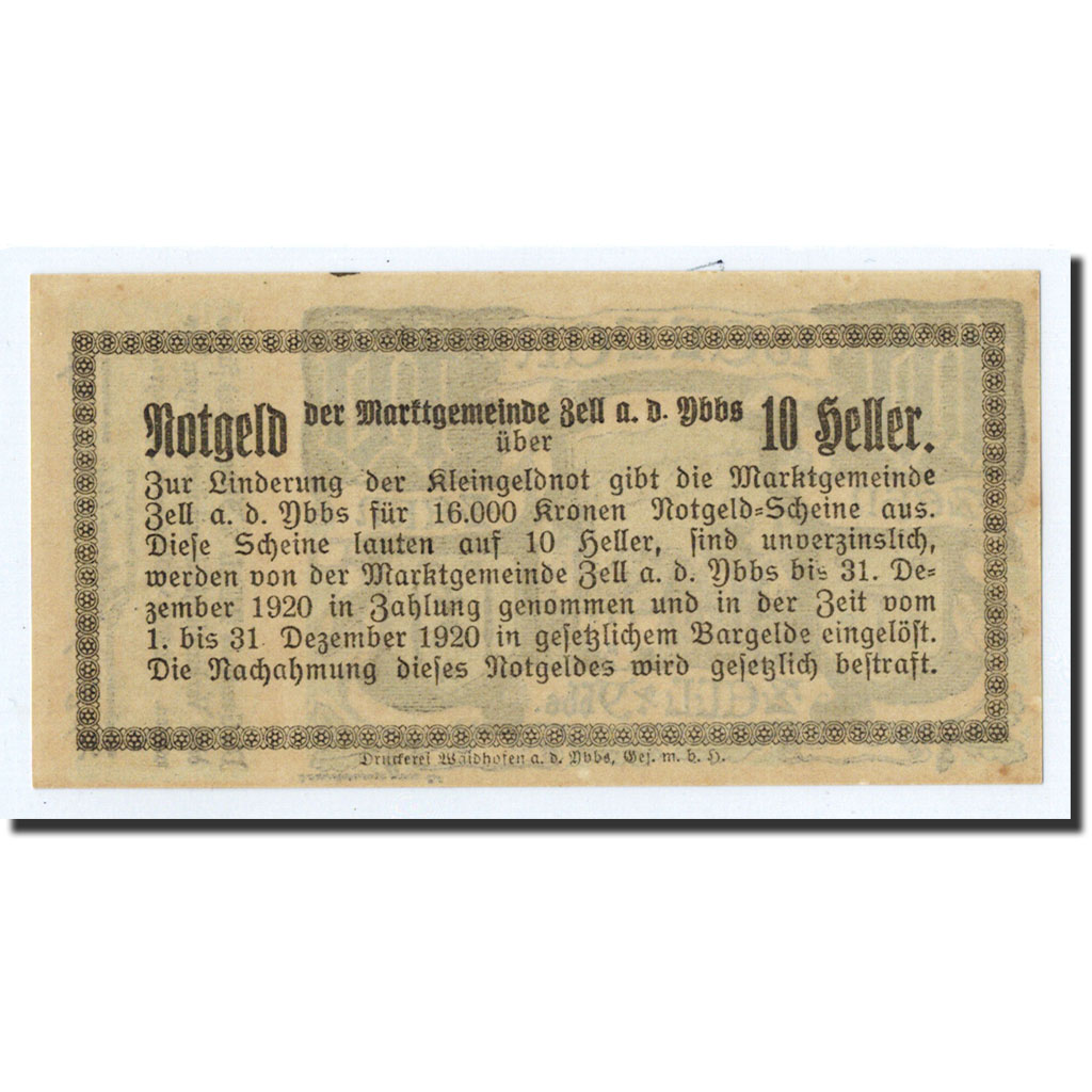 Billete, Austria, Zell a/d Ybbs, 10 Heller, village, 1920, 1920-04-10, SC