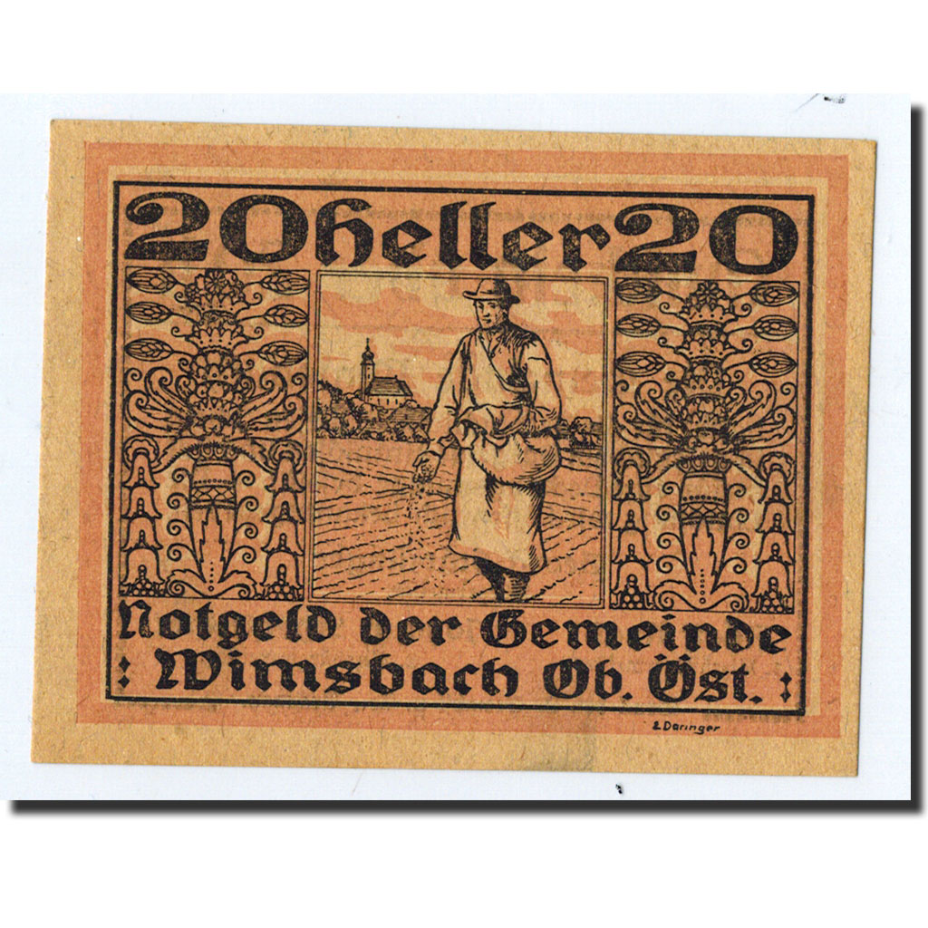 Billete, Austria, Wimsbach, 20 Heller, paysan, Undated, Undated, UNC