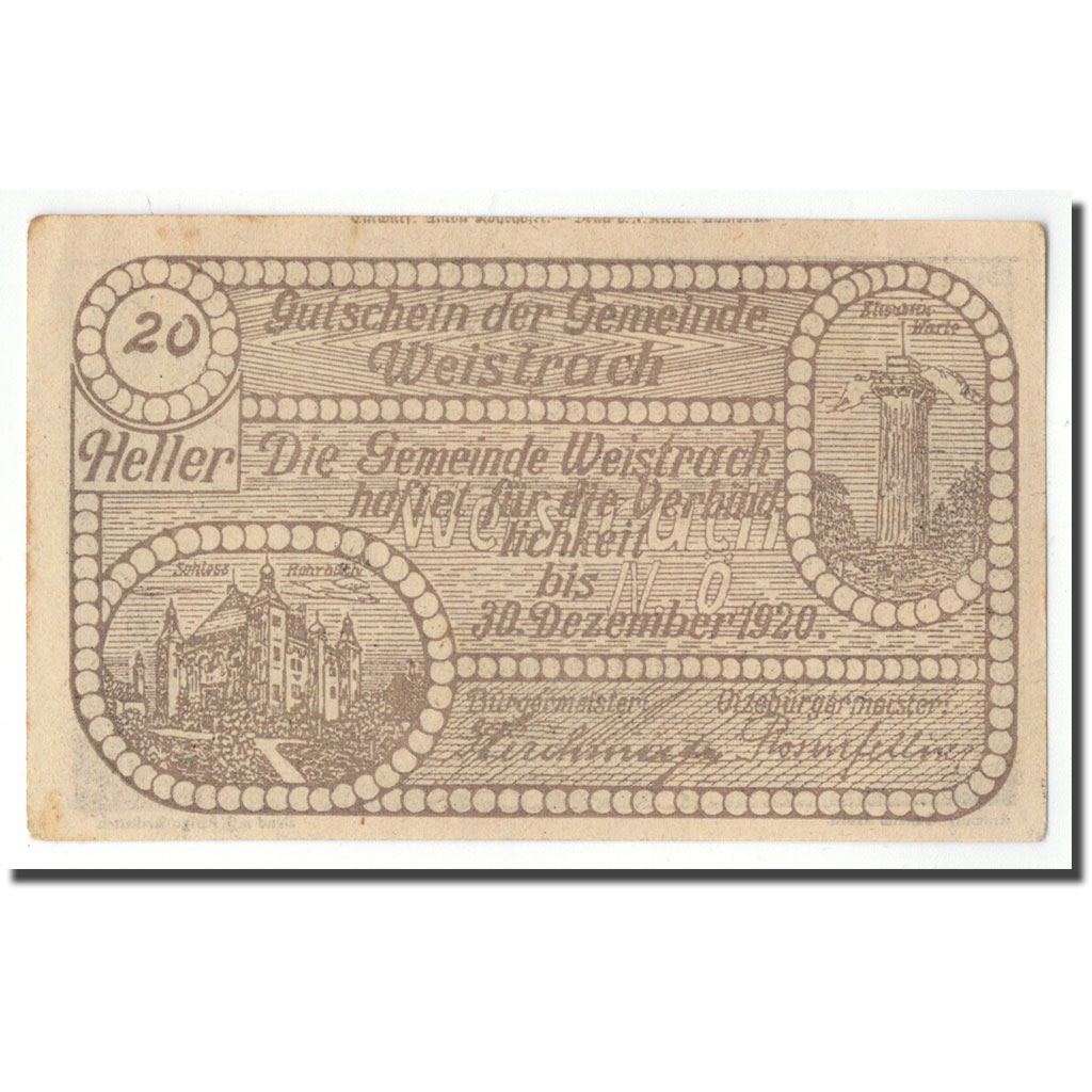 Billete, Austria, Weistrach, 20 Heller, paysage, 1920, SC, Mehl:FS 1161c