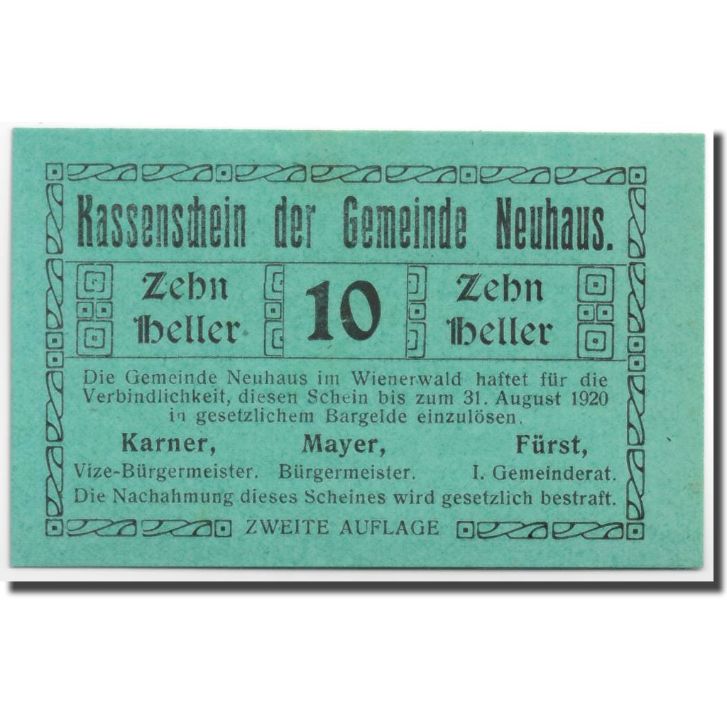 Billete, Austria, Neuhaus, 10 Heller, graphique, SC, Mehl:FS 646e